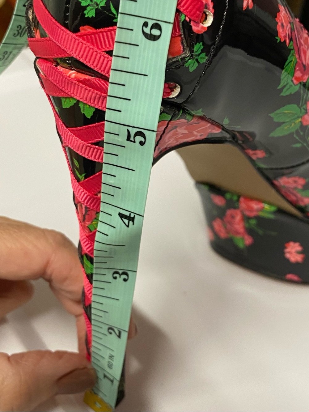 Betsey Johnson Floral Platform Heels Lace-Up Stiletto Size 7.5 Rockabilly Pin-Up - Picture 12 of 14